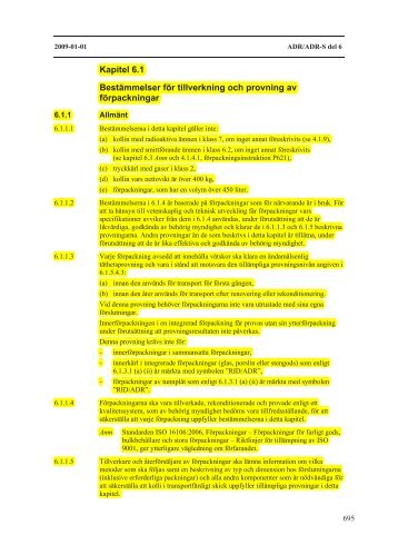 Kapitel 6.1 Bestämmelser för tillverkning och provning av ...