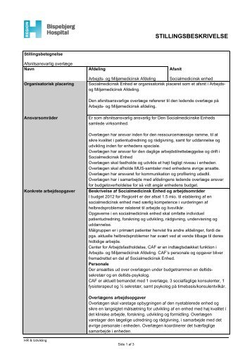 STILLINGSBESKRIVELSE - Bispebjerg Hospital