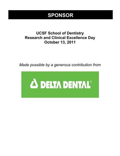 Acknowledgements - UCSF School of Dentistry - University of ...