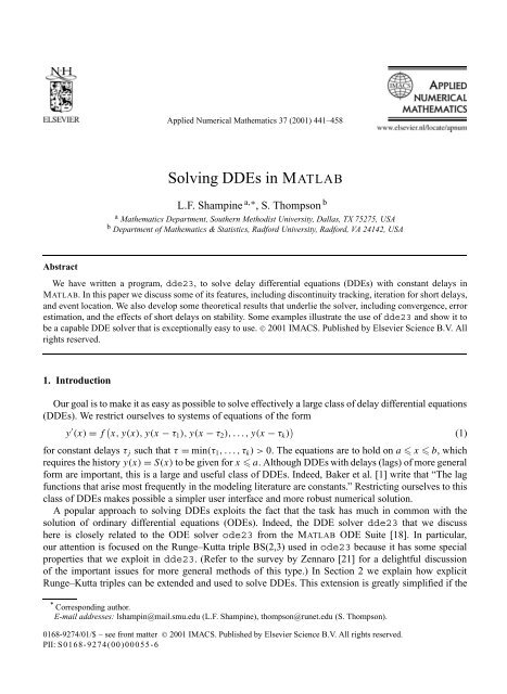 Solving DDEs in MATLAB