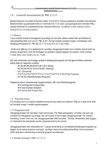 1.0 Generelle bestemmelser jfr. PBL § 11-9 - Troms fylkeskommune
