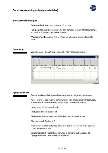 Serviceomkostninger (hjælpematerialer) Serviceomkostninger