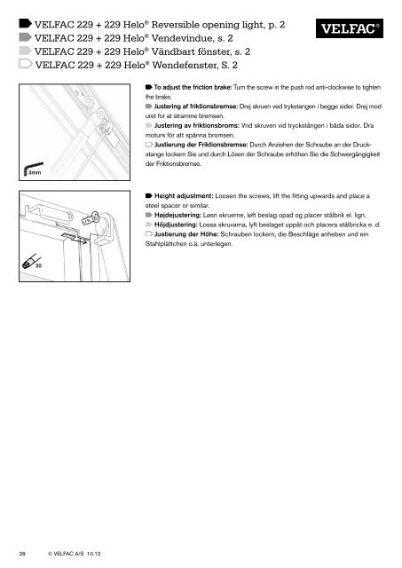 Installation guide 10.2012 Montagevejledning ... - velfac.ie