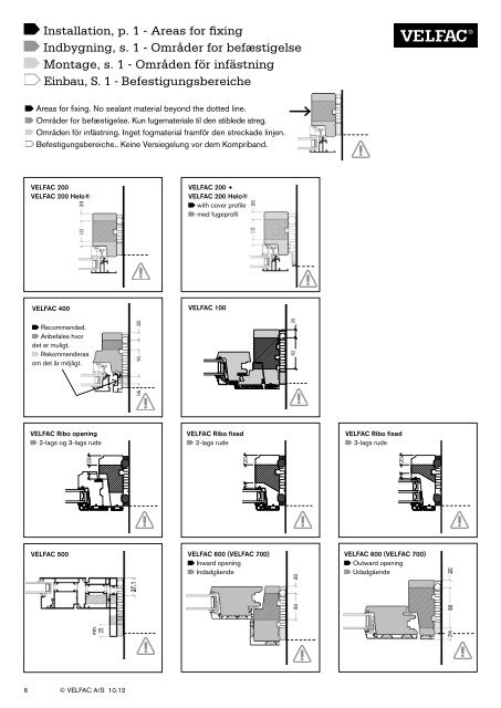 Installation guide 10.2012 Montagevejledning ... - velfac.ie