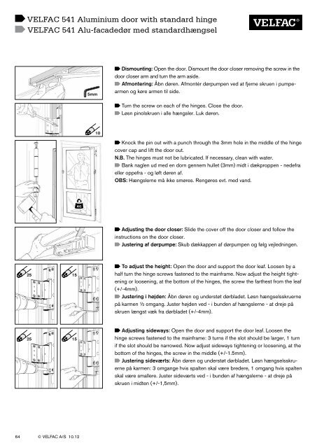 Installation guide 10.2012 Montagevejledning ... - velfac.ie