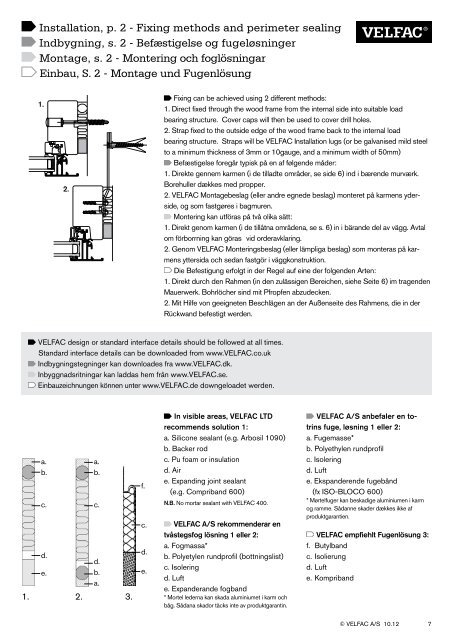 Installation guide 10.2012 Montagevejledning ... - velfac.ie