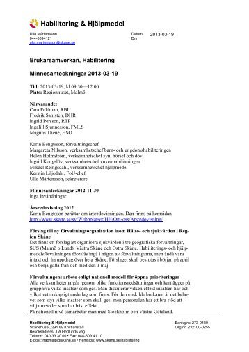 Minnesanteckningar från brukarsamverkan habiltering den 19 mars
