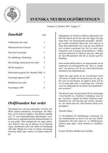 Nr 2, 2007 Årgång 12 - Svenska Neurologföreningen