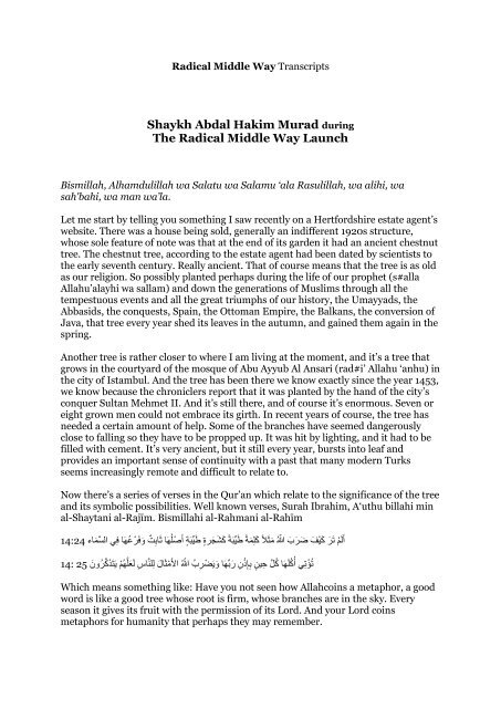 PDF Transcription Shaykh Abdul Hakim Murad - Radical Middle Way