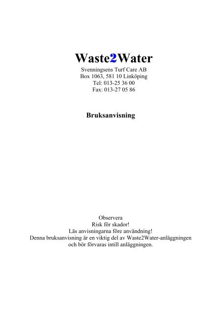 Waste2Water - Prodana