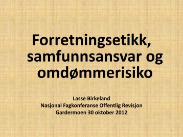 Forretningsetikk, samfunnsansvar og omdømmerisiko - NKRF