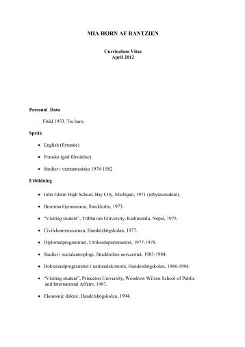 Cv för Mia Horn af Rantzien 211.3 KB pdf - SNS