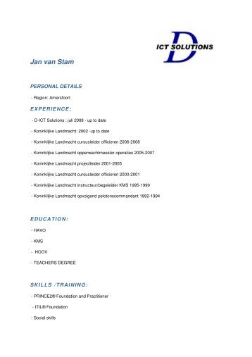 CV Jan van Stam pdf. - D-ICT Solutions
