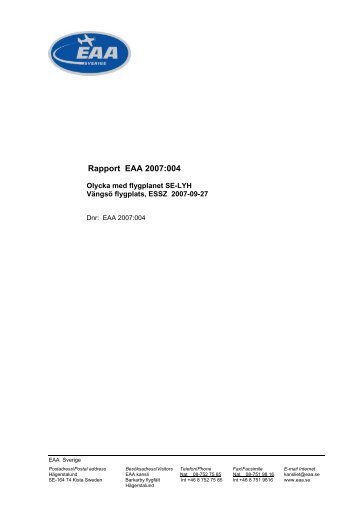 Rapport EAA 2007:004, Olycka med flygplanet SE-LYH på Vängsö ...