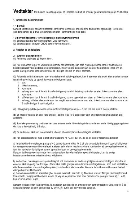 Borettslag Vedtekter () Borettslag Vedtekter