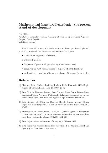 Mathematical fuzzy predicate logic - the present stand ... - Mathfuzzlog