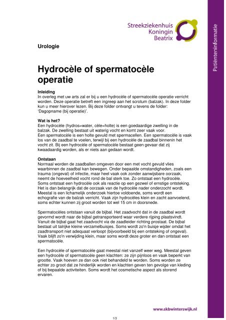 Hydrocèle of spermatocèle operatie - Streekziekenhuis Koningin ...