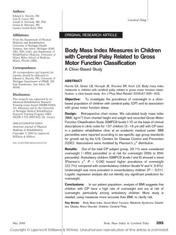 Body Mass Index Measures in Children with Cerebral Palsy Related ...