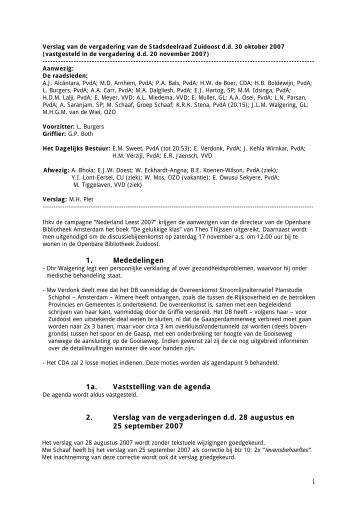 Verslag SDR 30-10-2007 - Stadsdeel Zuidoost
