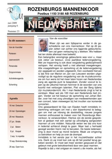 nieuwsbrief mei 2009 - Rozenburgs Mannenkoor