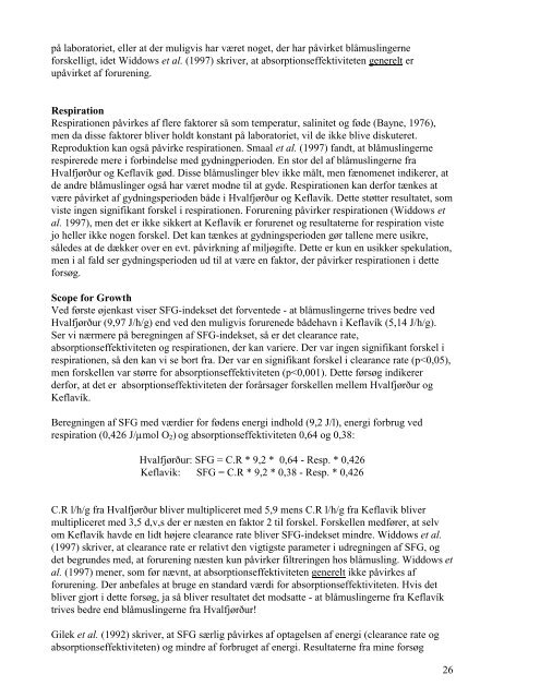 Scope for Growth - en biologisk indikator for trivsel hos blåmusling ...