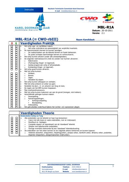 Aftekenlijst MBL-R1A - Zeeverkennersgroep Karel Doorman
