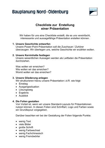 Checkliste zur Erstellung einer Präsentation - Bauplanung-Nord ...