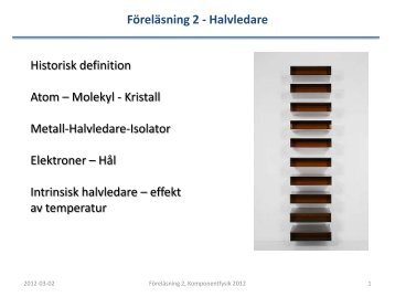 Föreläsning 2 - Halvledare Historisk definition Atom – Molekyl ...