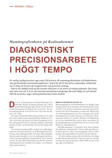 DIAGNOSTISKT PRECISIONSARBETE I HöGT TEMPO - Onkologi i ...