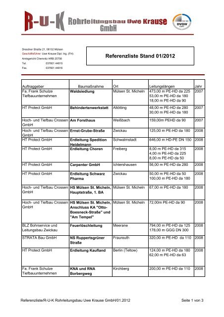 Referenzliste Stand 01/2012 - RUK Rohrleitungsbau Uwe Krause ...