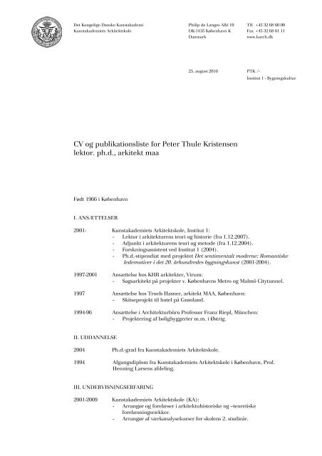 CV og publikationsliste - Kunstakademiets Arkitektskole
