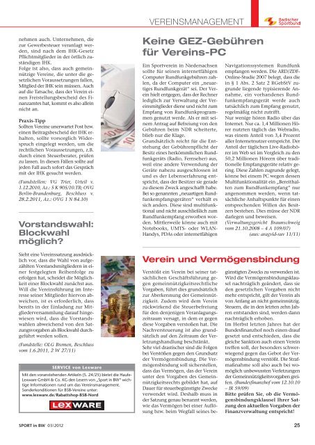 Sport in bw Nr. 03/12 - Badischer Sportbund Nord ev