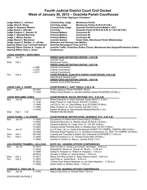 Fourth Judicial District Court Civil Docket 4th Judicial District Court