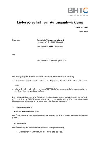 Liefervorschrift zur Auftragsabwicklung - Behr-Hella Thermocontrol ...