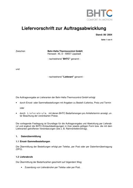 Liefervorschrift zur Auftragsabwicklung - Behr-Hella Thermocontrol ...