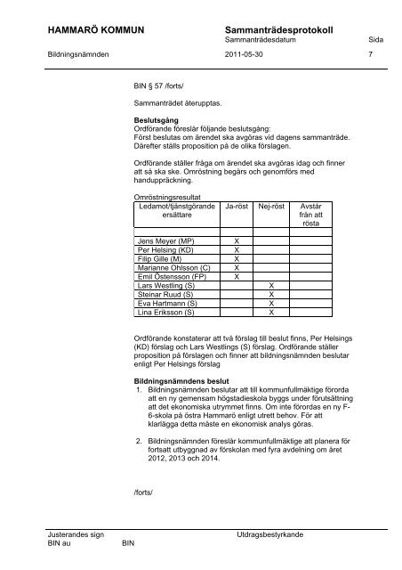 HAMMARÖ KOMMUN Sammanträdesprotokoll Byggande av ny skola