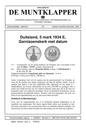 Duitsland, 5 mark 1934 E, Garnizoenskerk met datum (2,0 ... - Egmp