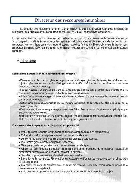 Fiche De Poste Directeur Des Ressources Humaines Master