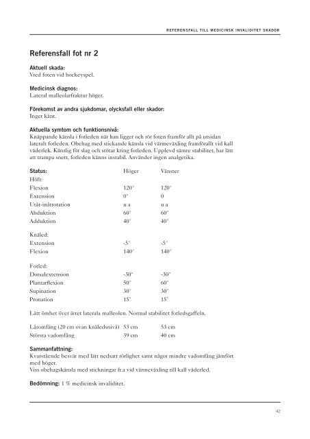 REFERENSFALL TILL MEDICINSK INVALIDITET SKADOR