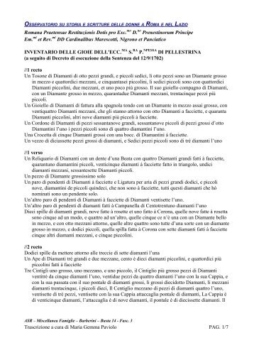 INVENTARIO DELLE GIOIE DI OLIMPIA GIUSTINIANI