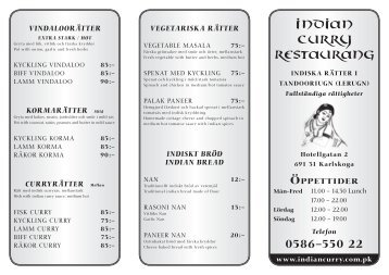 ÖPPETTIDER - Indian Curry Restaurant Karlskoga