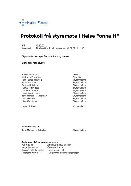 Styreprotokoll 07.10.2011 - Helse Fonna
