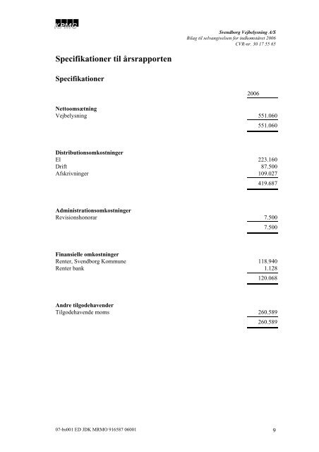 Bilag til selvangivelsen for indkomståret 2006 - Svendborg ...