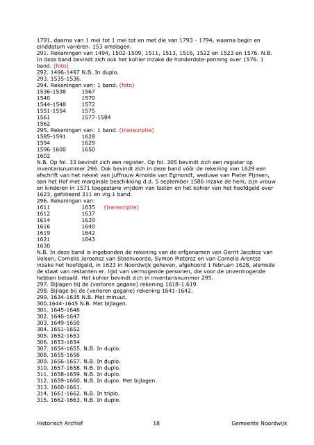 Inventaris Historisch Archief 1399-1810 - Gemeente Noordwijk