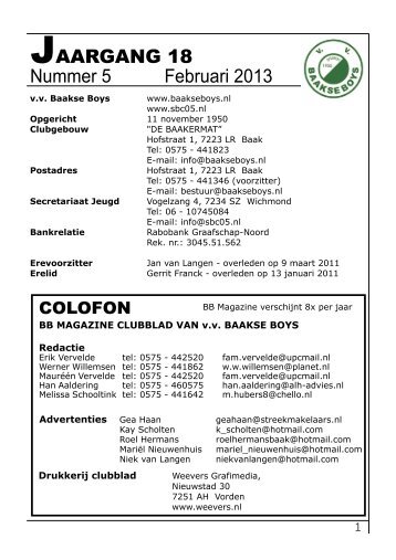 JAARGANG 18 Nummer 5 Februari 2013 - Baakse Boys