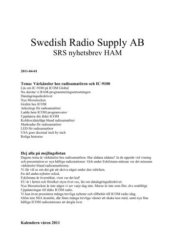 2011-04-01 vårkänslor hos radioamatörer - Swedish Radio Supply AB