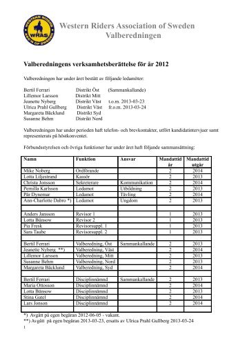 Western Riders Association of Sweden Valberedningen - West Star ...