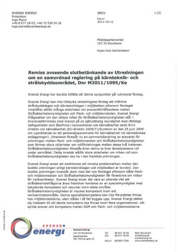 Miljödepartementet. Remiss avseende ... - Svensk Energi