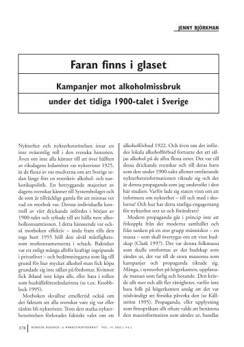 Faran finns i glaset. Kampanjer mot alkoholmissbruk under det ...