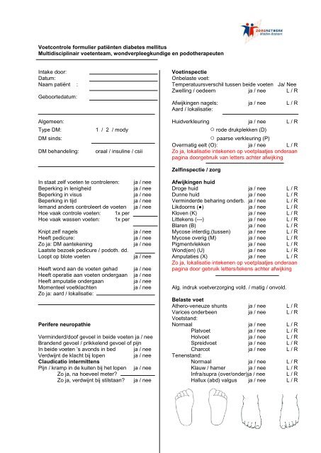 Formulier voetscreening 2e lijn